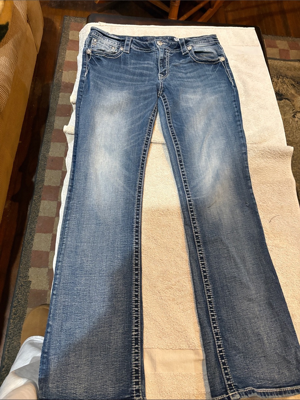 Miss Me Women's Blue Flare Jeans with Faded Wash